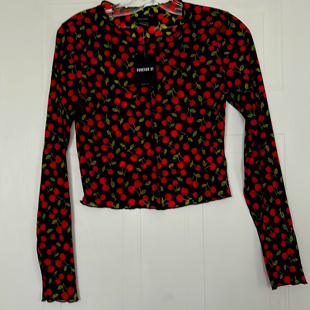 (NEW) Long Sleeve See Through Cherry Top